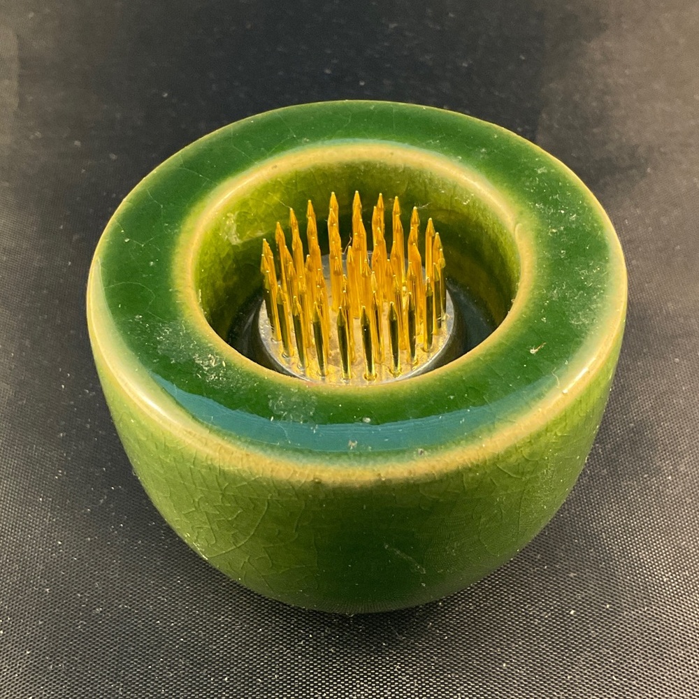 Green Ceramic Flower Frog Kenzan Pin Holder